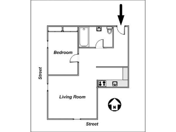 New York 1 Camera da letto appartamento - piantina approssimativa dell' appartamento  (NY-10324)