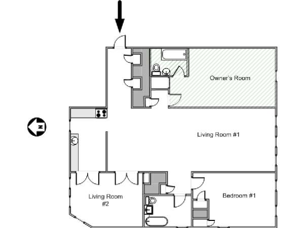 New York 2 Camere da letto stanza in affitto - piantina approssimativa dell' appartamento  (NY-10342)