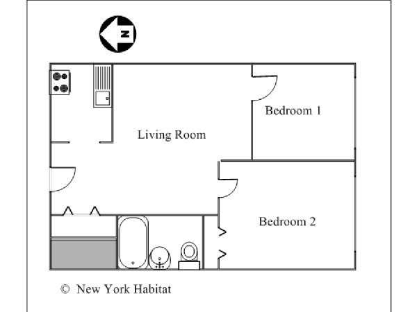 New York 2 Camere da letto stanza in affitto - piantina approssimativa dell' appartamento  (NY-10854)