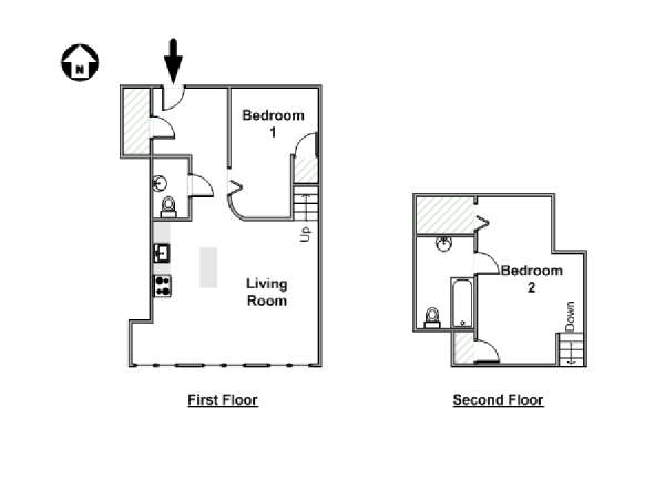 New York 2 Camere da letto - Loft - Duplex appartamento - piantina approssimativa dell' appartamento  (NY-11015)