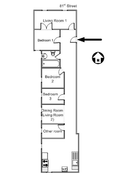 New York 3 Bedroom roommate share apartment - apartment layout  (NY-11149)