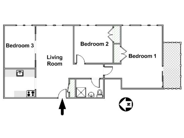 New York 3 Camere da letto stanza in affitto - piantina approssimativa dell' appartamento  (NY-11228)