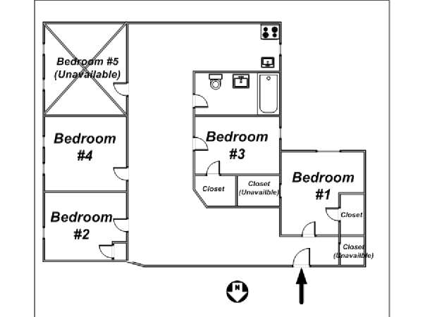 New York 5 Camere da letto stanza in affitto - piantina approssimativa dell' appartamento  (NY-11254)