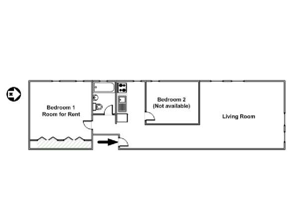 New York 2 Camere da letto stanza in affitto - piantina approssimativa dell' appartamento  (NY-11425)