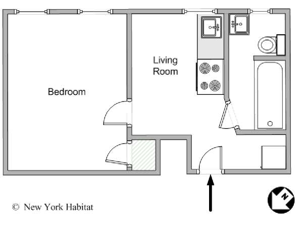 New York 1 Camera da letto appartamento - piantina approssimativa dell' appartamento  (NY-11475)