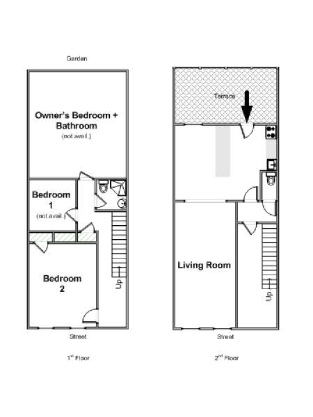 New York 3 Bedroom - Duplex roommate share apartment - apartment layout  (NY-11493)