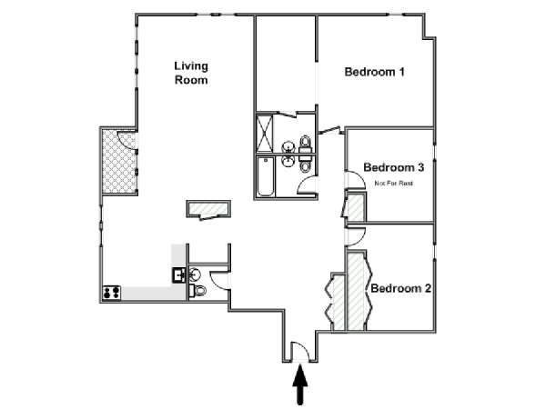 New York 3 Bedroom roommate share apartment - apartment layout  (NY-11544)