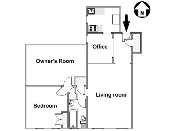 New York 2 Camere da letto stanza in affitto - piantina approssimativa dell' appartamento  (NY-11595)