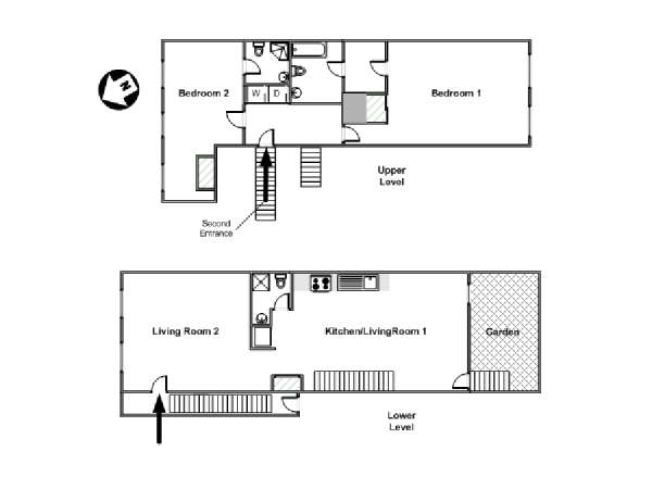 New York 2 Bedroom - Duplex roommate share apartment - apartment layout  (NY-12033)