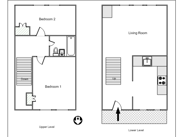 New York T3 - Duplex appartement colocation - plan schématique (NY-12044) New York T3 - Duplex appartement colocation - plan schématique (NY-12044)