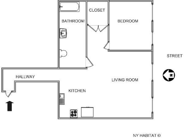 New York 1 Camera da letto appartamento - piantina approssimativa dell' appartamento  (NY-12046)