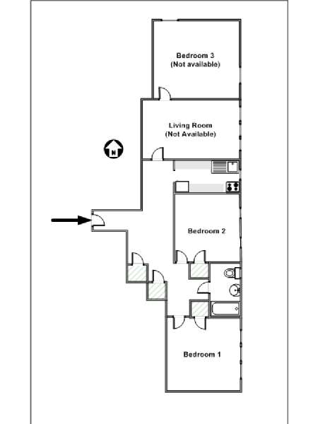 New York 3 Bedroom roommate share apartment - apartment layout  (NY-12053)