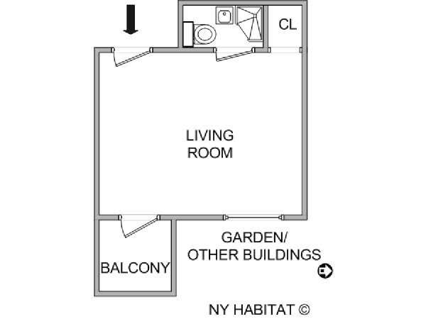 New York Monolocale appartamento - piantina approssimativa dell' appartamento  (NY-12065)