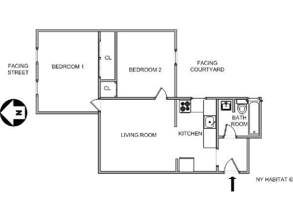 New York 2 Camere da letto appartamento - piantina approssimativa dell' appartamento  (NY-12071)