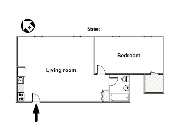New York 1 Camera da letto appartamento - piantina approssimativa dell' appartamento  (NY-12081)