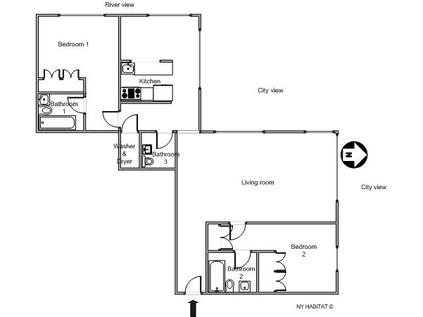 New York 2 Bedrooms accommodation - layout New York 2 Bedrooms accommodation - layout