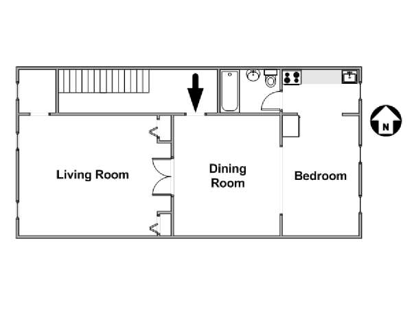 New York 1 Camera da letto appartamento - piantina approssimativa dell' appartamento  (NY-12204)