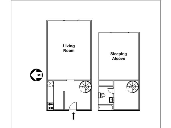 New York Studio avec Alcôve T1 - Loft - Triplex logement location appartement - plan schématique  (NY-12219)