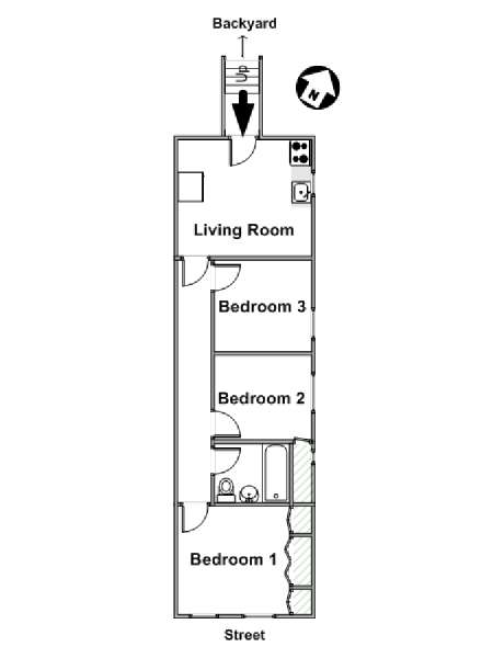 New York 3 Bedroom accommodation - apartment layout  (NY-12264)