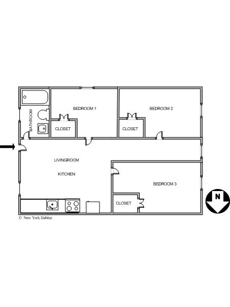 New York 3 Bedrooms roommate share apartment - layout 