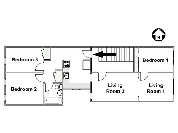 New York 3 Camere da letto appartamento - piantina approssimativa dell' appartamento  (NY-12431)