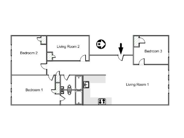 New York 3 Camere da letto appartamento - piantina approssimativa dell' appartamento  (NY-12445)