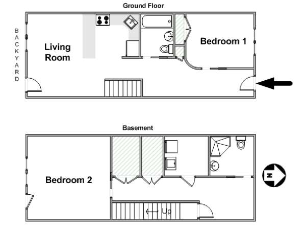 New York 2 Camere da letto - Duplex appartamento - piantina approssimativa dell' appartamento  (NY-12546)