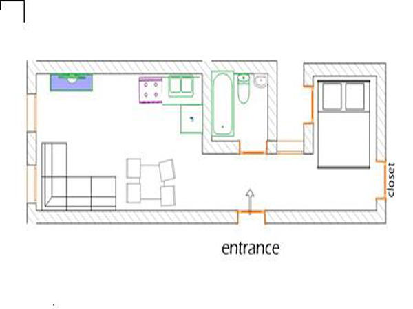 New York Grande monolocale appartamento casa vacanze - piantina approssimativa dell' appartamento  (NY-12564)