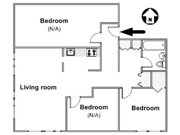 New York 3 Bedroom roommate share apartment - apartment layout (NY-12639) New York 3 Bedroom roommate share apartment - apartment layout (NY-12639)