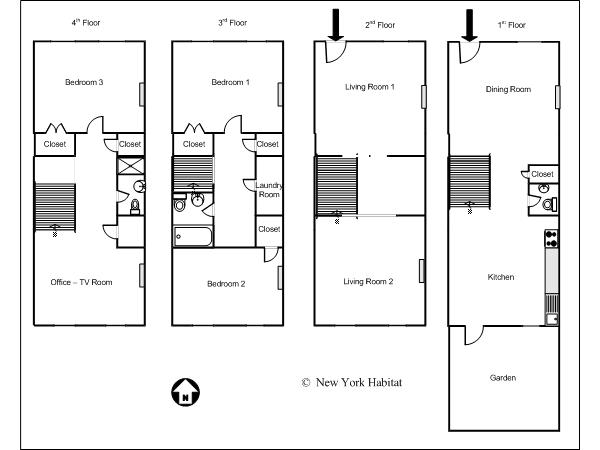 New York 4 Zimmer - Triplex - Stadthaus wohnungsvermietung - layout  (NY-12762)