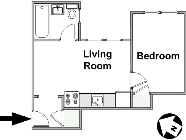 New York 1 Camera da letto appartamento - piantina approssimativa dell' appartamento  (NY-12767)