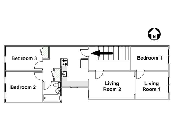 New York 3 Bedroom roommate share apartment - apartment layout  (NY-12899)