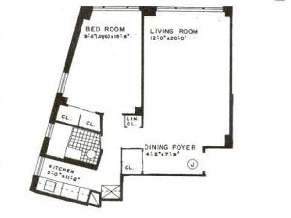 New York 1 Camera da letto appartamento - piantina approssimativa dell' appartamento  (NY-14013)