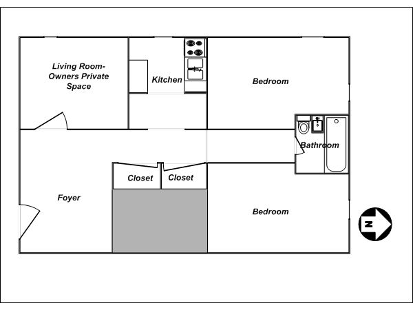 New York T3 appartement colocation - plan sch&eacute;matique  (NY-14018)