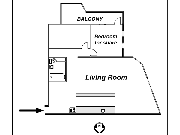 New York 2 Bedroom roommate share apartment - layout  (NY-14039)