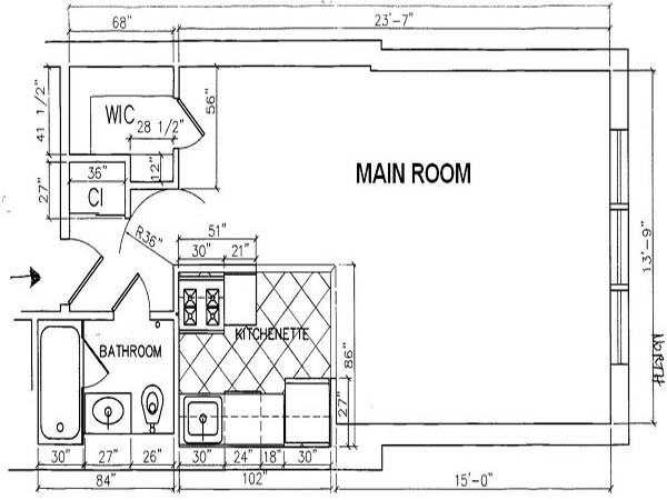 New York Studio T1 logement location appartement - plan sch&eacute;matique  (NY-14079)