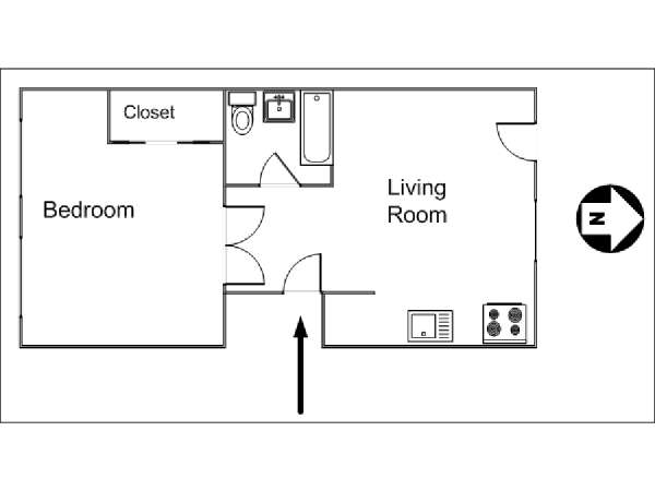 New York 1 Camera da letto appartamento - piantina approssimativa dell' appartamento  (NY-14092)