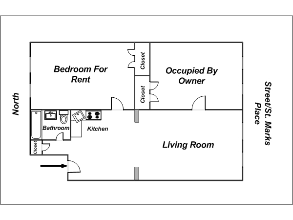 New York 2 Bedroom roommate share apartment - layout  (NY-14115)