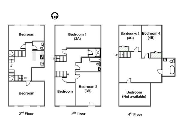 New York 7 Bedroom - Triplex roommate share apartment - apartment layout  (NY-14122)