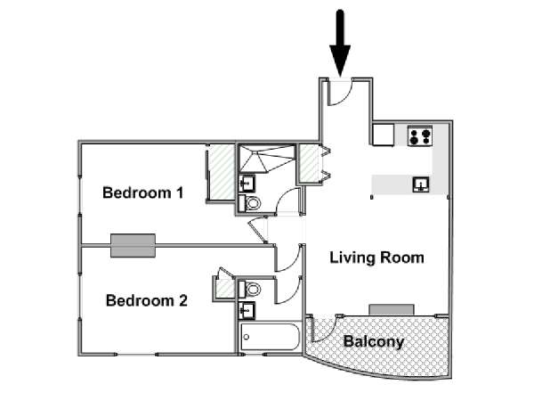 New York 2 Camere da letto appartamento - piantina approssimativa dell' appartamento  (NY-14138)