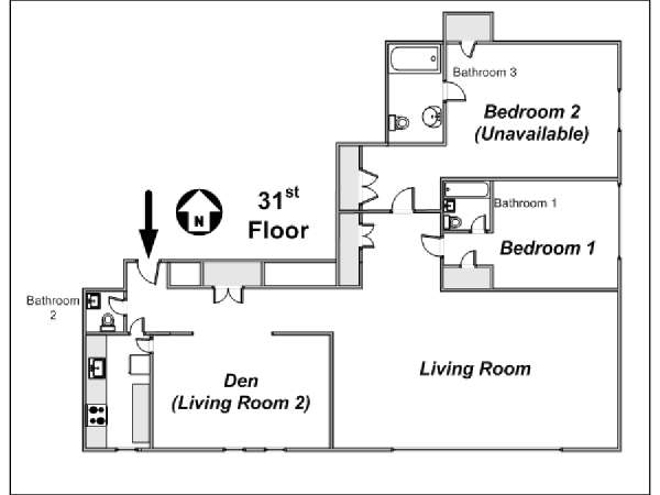 New York T3 appartement colocation - plan sch&eacute;matique  (NY-1414)