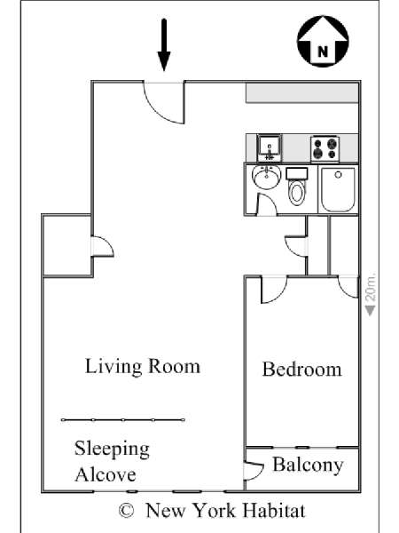 New York T2 appartement colocation - plan sch&eacute;matique  (NY-14144)