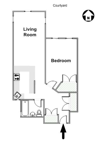 New York 1 Camera da letto appartamento - piantina approssimativa dell' appartamento  (NY-14152)