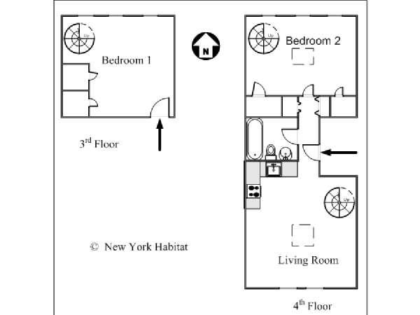 New York 2 Camere da letto - Duplex appartamento - piantina approssimativa dell' appartamento  (NY-14210)