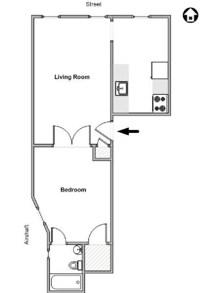 New York 1 Camera da letto appartamento - piantina approssimativa dell' appartamento  (NY-14235)