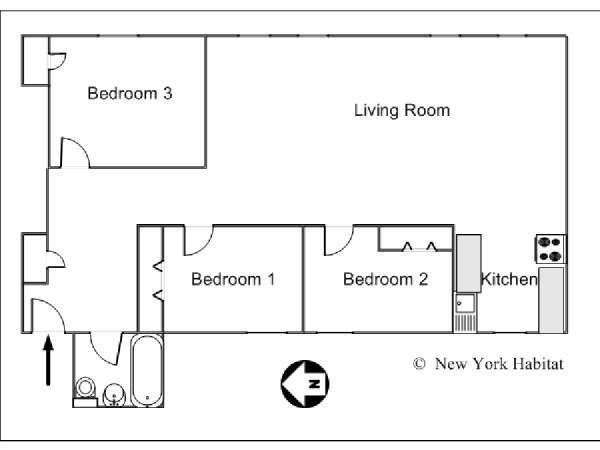 New York 3 Bedroom roommate share apartment - layout 1 (NY-14259)