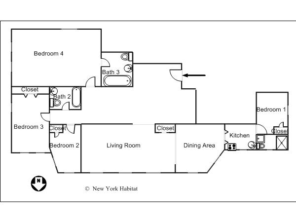 New York 4 Bedroom roommate share apartment - layout  (NY-14262)
