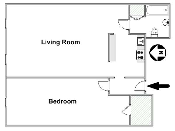 New York 1 Camera da letto appartamento - piantina approssimativa dell' appartamento  (NY-14269)