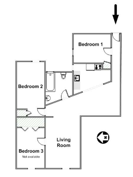 New York 3 Bedroom roommate share apartment - apartment layout  (NY-14279)