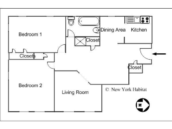 New York 2 Camere da letto stanza in affitto - piantina approssimativa dell' appartamento  (NY-14285)